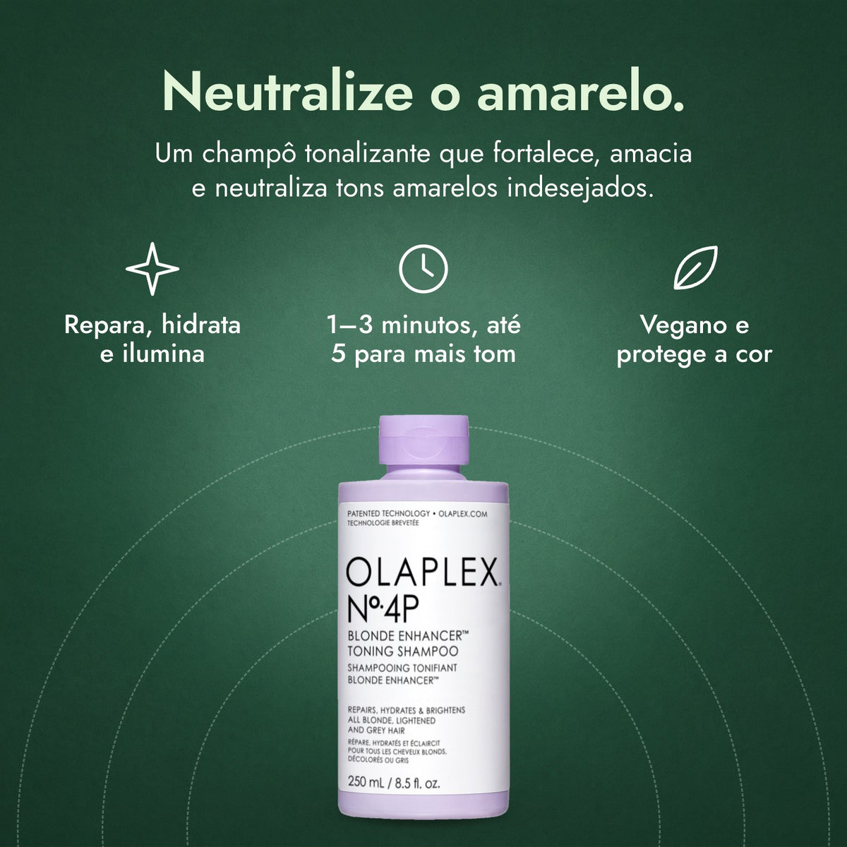 Olaplex No.4P Blonde Enhancer Champô Tonalizante: Neutralize o amarelo. Repara, hidrata e ilumina, 1–3 minutos, até 5 para mais tom, Vegano e protege a cor