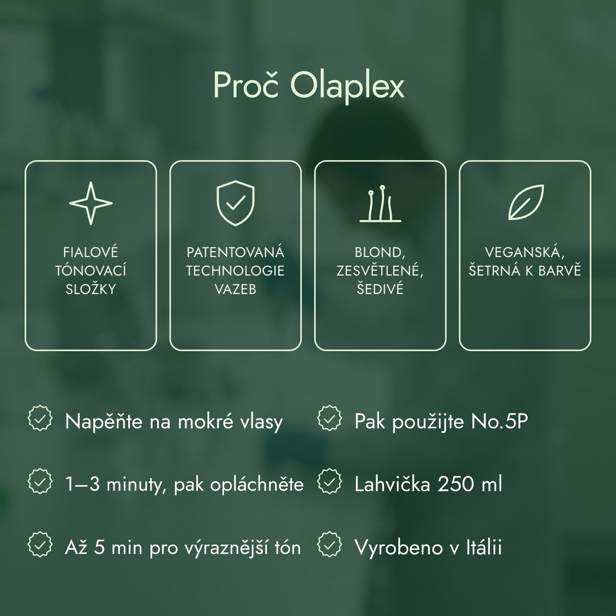 Proč Olaplex: Fialové tónovací složky, Patentovaná technologie vazeb, Blond, zesvětlené, šedivé, Veganská, šetrná k barvě