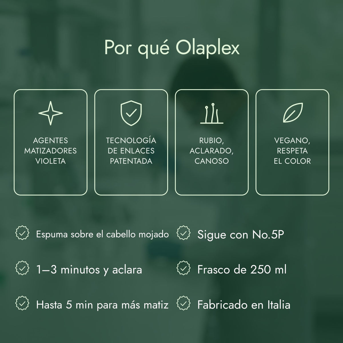 Por qué Olaplex: Agentes matizadores violeta, Tecnología de enlaces patentada, Rubio, aclarado, canoso, Vegano, respeta el color