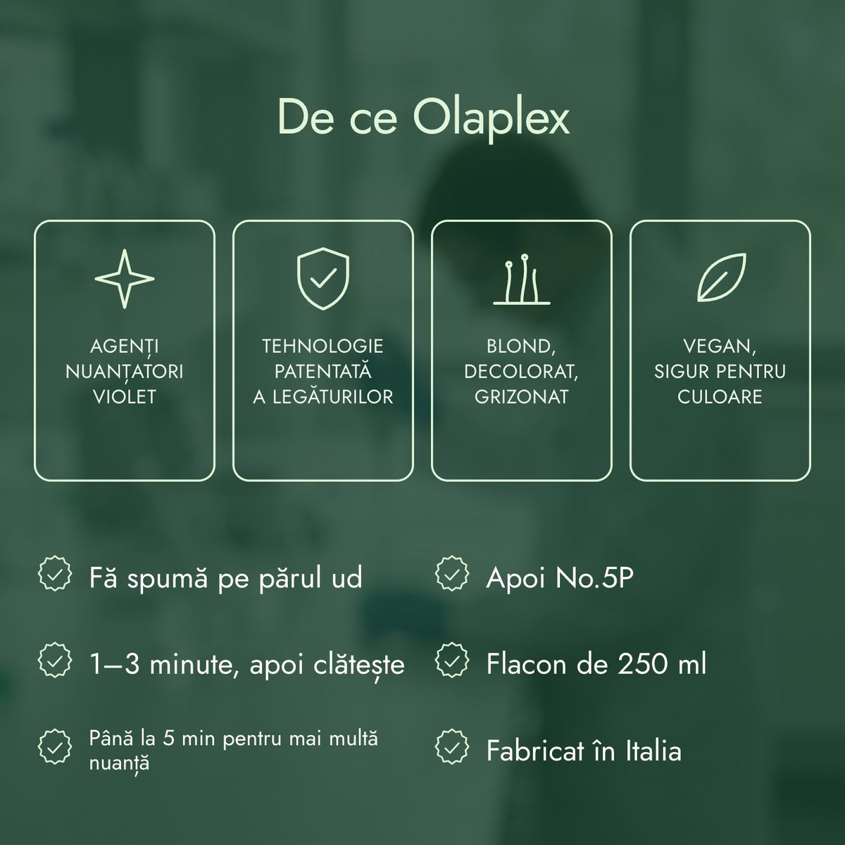 De ce Olaplex: Agenți nuanțatori violet, Tehnologie patentată a legăturilor, Blond, decolorat, grizonat, Vegan, sigur pentru culoare