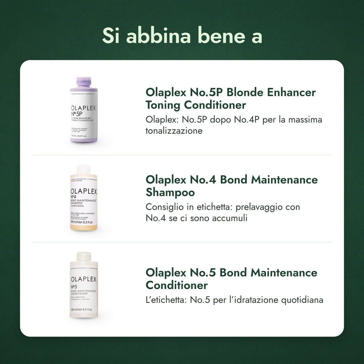 Si abbina bene a: Olaplex No.5P Blonde Enhancer Toning Conditioner, Olaplex No.4 Bond Maintenance Shampoo, Olaplex No.5 Bond Maintenance Conditioner