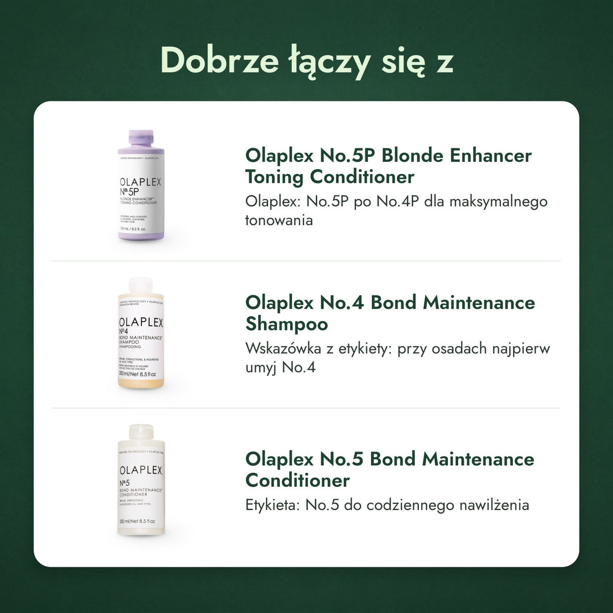 Dobrze łączy się z: Olaplex No.5P Blonde Enhancer Toning odżywka, Olaplex No.4 Bond Maintenance szampon, Olaplex No.5 Bond Maintenance odżywka