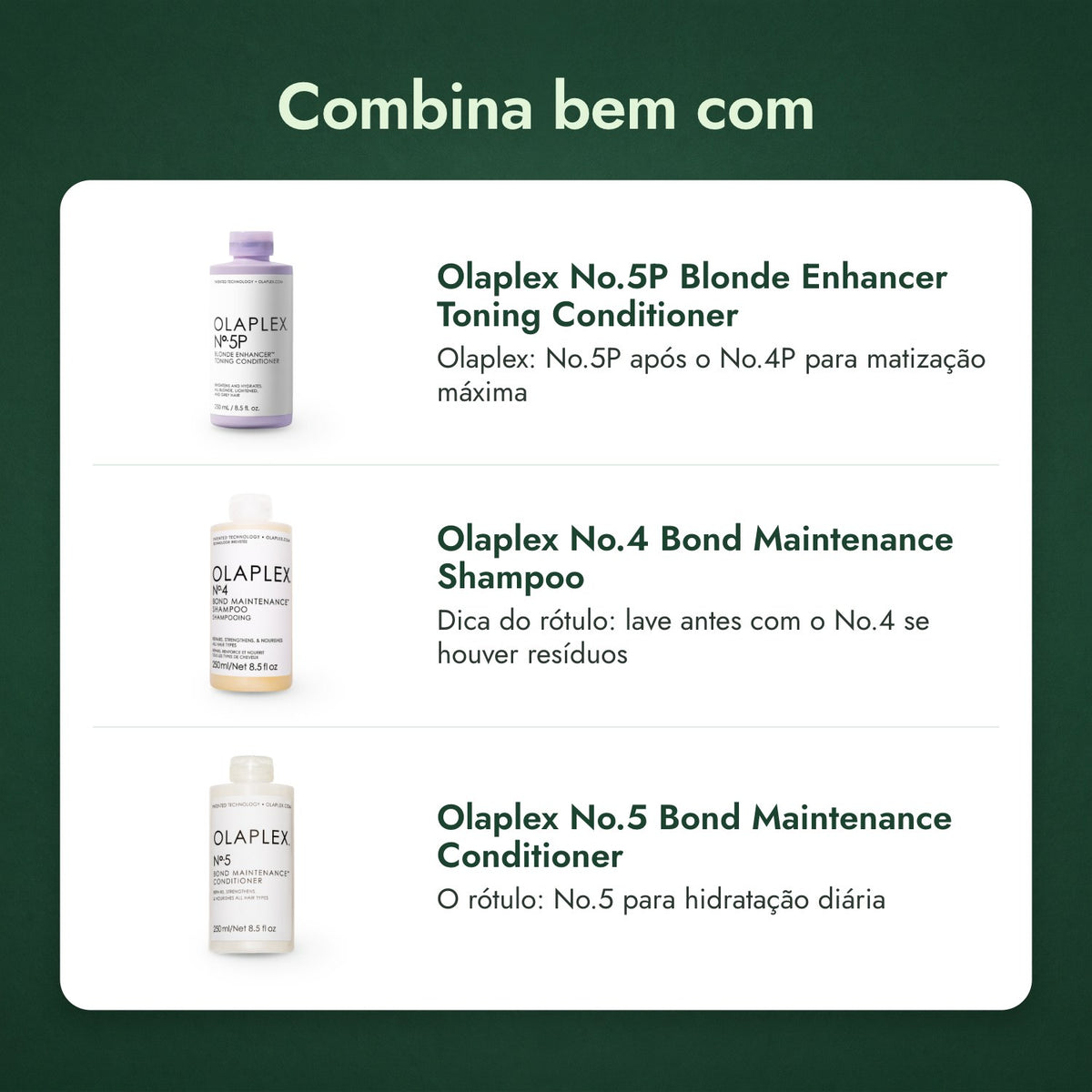Combina bem com: Olaplex No.5P Blonde Enhancer Toning Conditioner, Olaplex No.4 Bond Maintenance Shampoo, Olaplex No.5 Bond Maintenance Conditioner