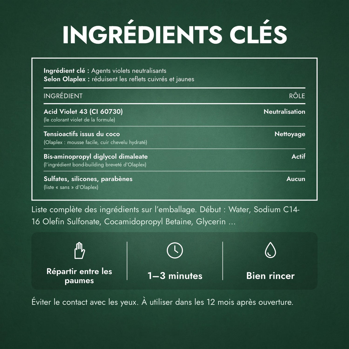 Ingrédients clés: Olaplex No.4P Blonde Enhancer Toning Shampoo