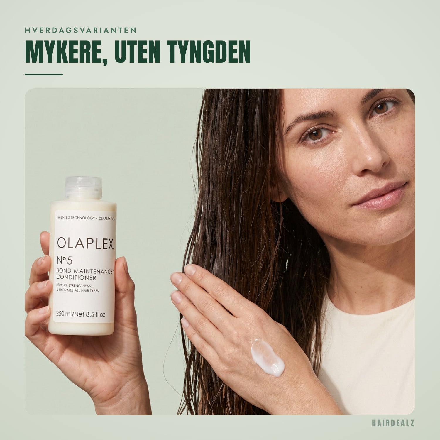 Olaplex No.5 i bruk mot grønn bakgrunn