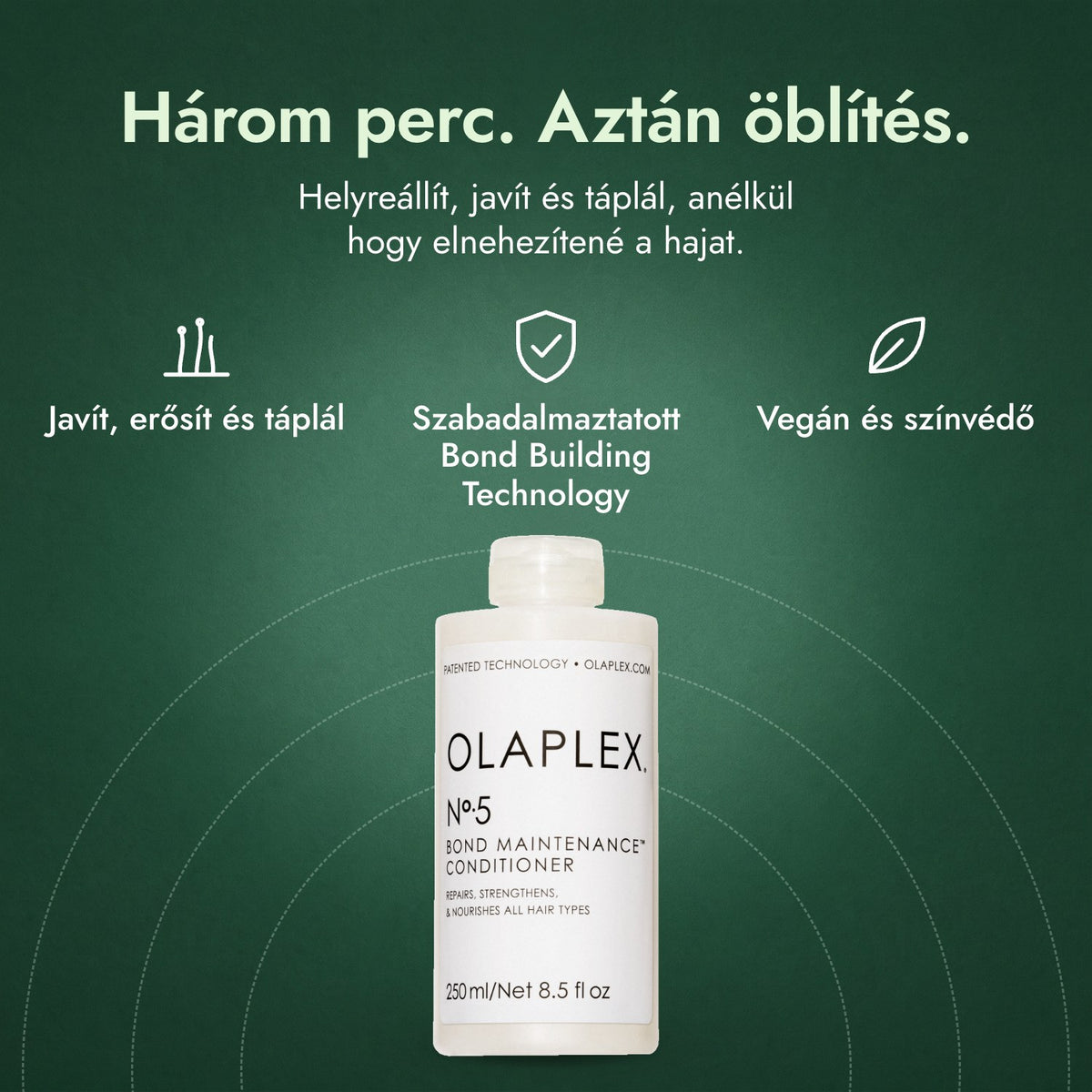 Olaplex No.5 Bond Maintenance Conditioner: Három perc. Aztán öblítés. Javít, erősít és táplál, Szabadalmaztatott Bond Building Technology, Vegán és színvédő