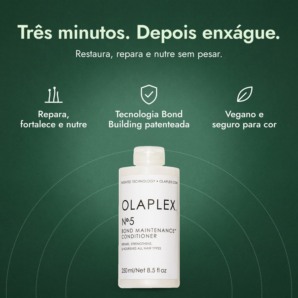 Olaplex No.5 Bond Maintenance Conditioner: Três minutos. Depois enxágue. Repara, fortalece e nutre, Tecnologia Bond Building patenteada, Vegano e seguro para cor