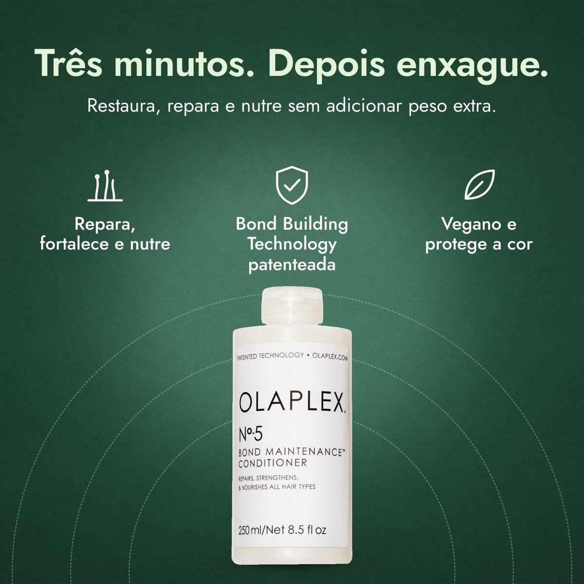 Olaplex Nº5 Amaciador de Manutenção de Ligações: Três minutos. Depois enxague. Repara, fortalece e nutre, Bond Building Technology patenteada, Vegano e protege a cor