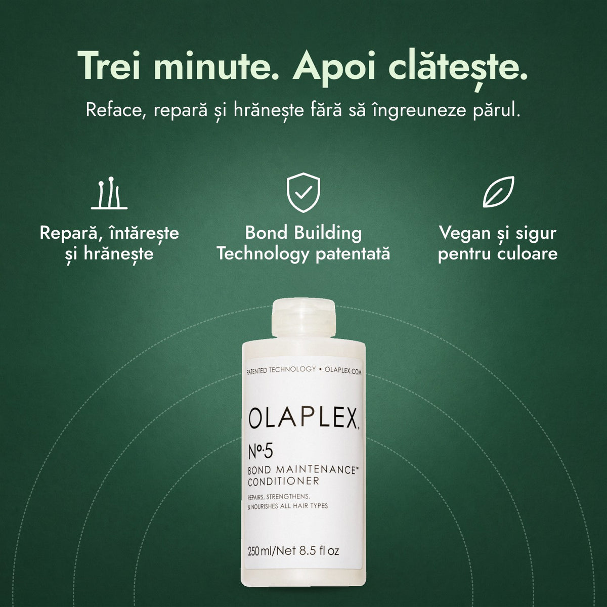 Olaplex No.5 Bond Maintenance balsam: Trei minute. Apoi clătește. Repară, întărește și hrănește, Bond Building Technology patentată, Vegan și sigur pentru culoare