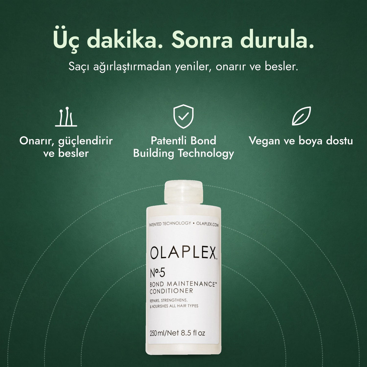 Olaplex No.5 Bond Maintenance saç kremi: Üç dakika. Sonra durula. Onarır, güçlendirir ve besler, Patentli Bond Building Technology, Vegan ve boya dostu