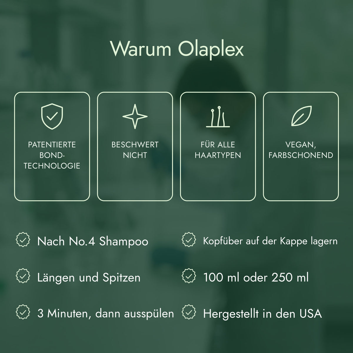 Warum Olaplex: Patentierte Bond-Technologie, Beschwert nicht, Für alle Haartypen, Vegan, farbschonend