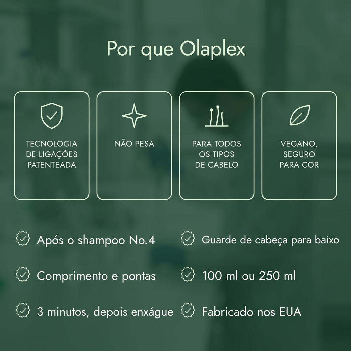 Por que Olaplex: Tecnologia de ligações patenteada, Não pesa, Para todos os tipos de cabelo, Vegano, seguro para cor
