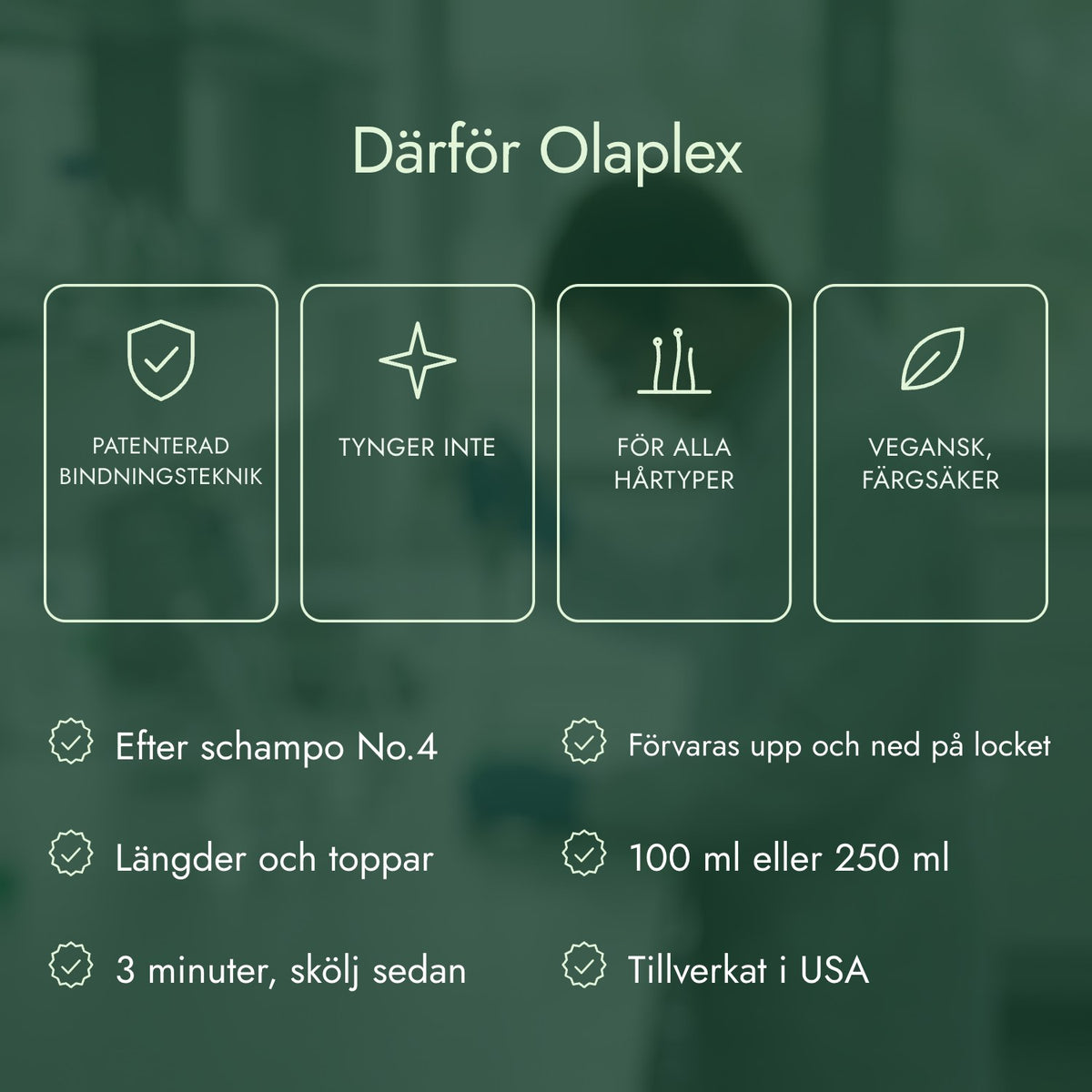 Därför Olaplex: Patenterad bindningsteknik, Tynger inte, För alla hårtyper, Vegansk, färgsäker