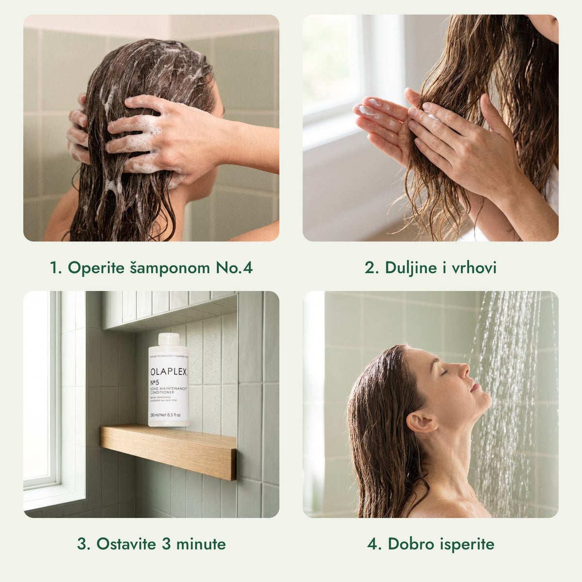Olaplex No.5 Bond Maintenance Conditioner: Operite šamponom No.4, Duljine i vrhovi, Ostavite 3 minute, Dobro isperite