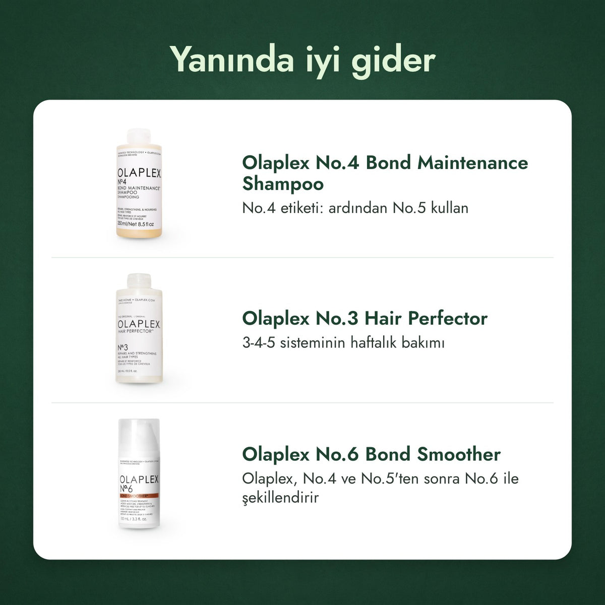 Yanında iyi gider: Olaplex No.4 Bond Maintenance şampuan, Olaplex No.3 Hair Perfector, Olaplex No.6 Bond Smoother