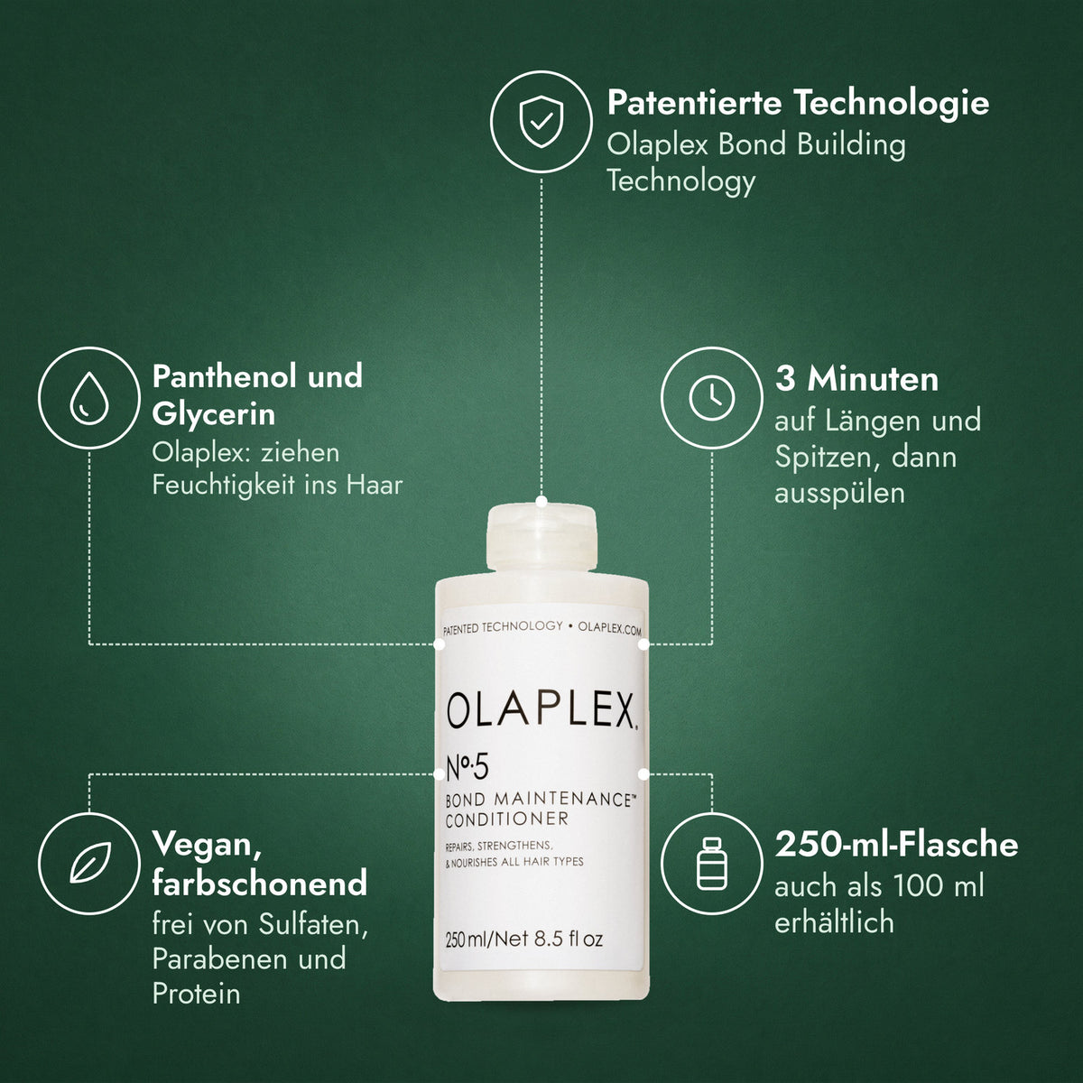 Olaplex No.5 Bond Maintenance Conditioner: Patentierte Technologie, Panthenol und Glycerin, 3 Minuten, Vegan, farbschonend, 250-ml-Flasche