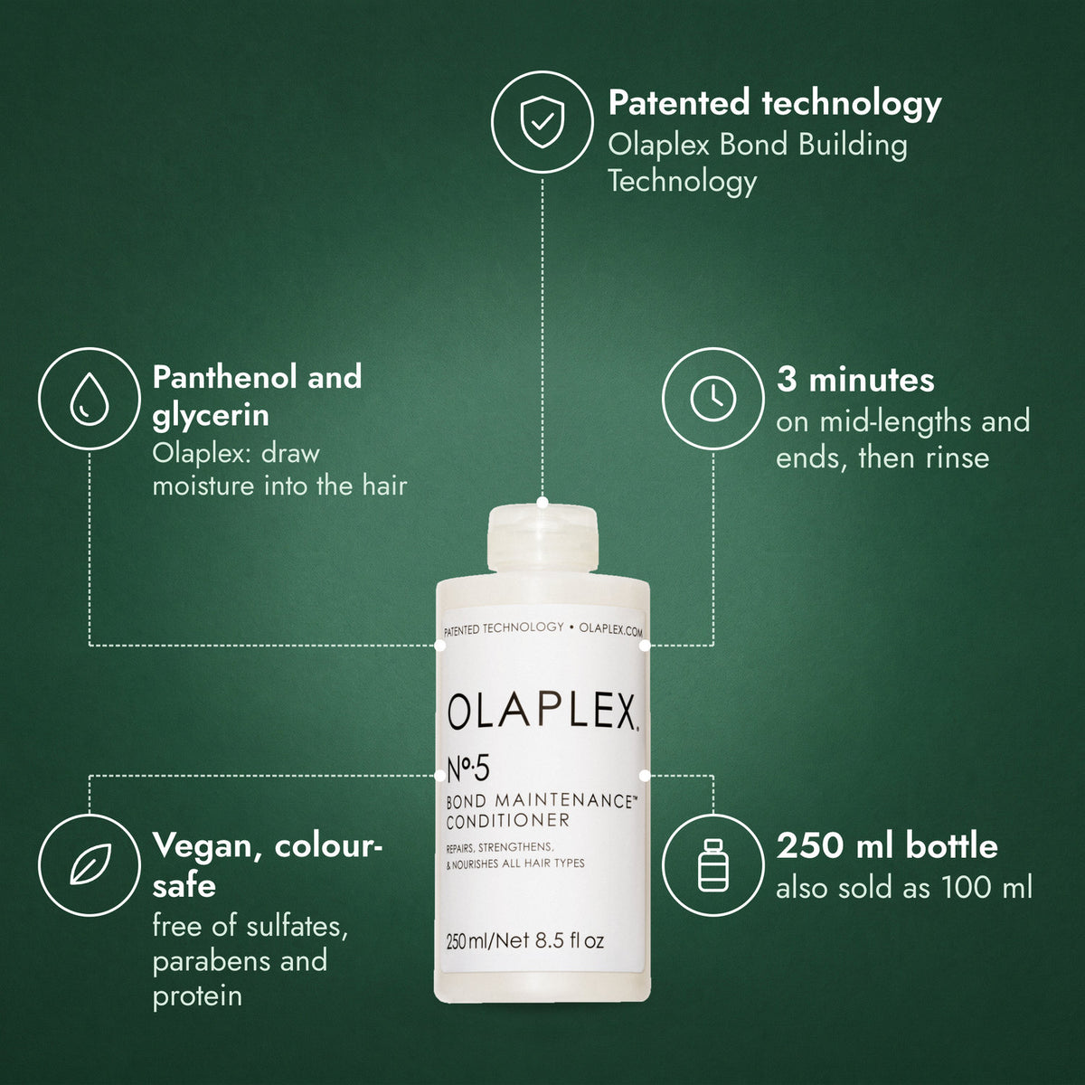 Olaplex No.5 Bond Maintenance Conditioner: Patented technology, Panthenol and glycerin, 3 minutes, Vegan, colour-safe, 250 ml bottle