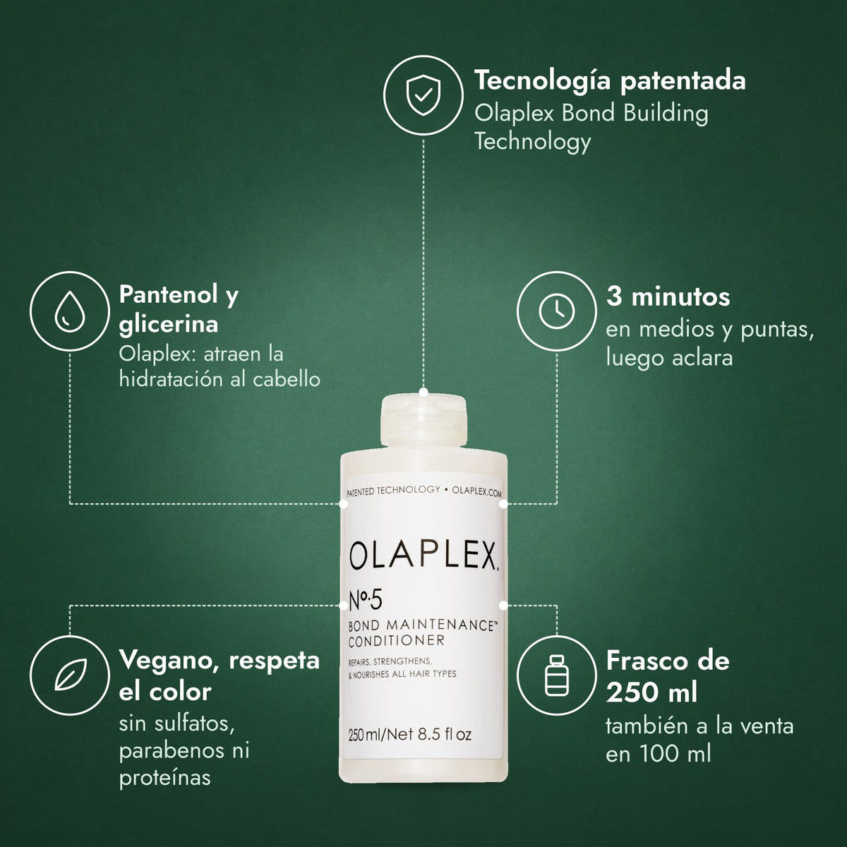 Olaplex No.5 Bond Maintenance Conditioner: Tecnología patentada, Pantenol y glicerina, 3 minutos, Vegano, respeta el color, Frasco de 250 ml