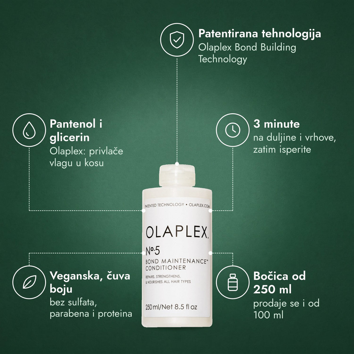 Olaplex No.5 Bond Maintenance Conditioner: Patentirana tehnologija, Pantenol i glicerin, 3 minute, Veganska, čuva boju, Bočica od 250 ml