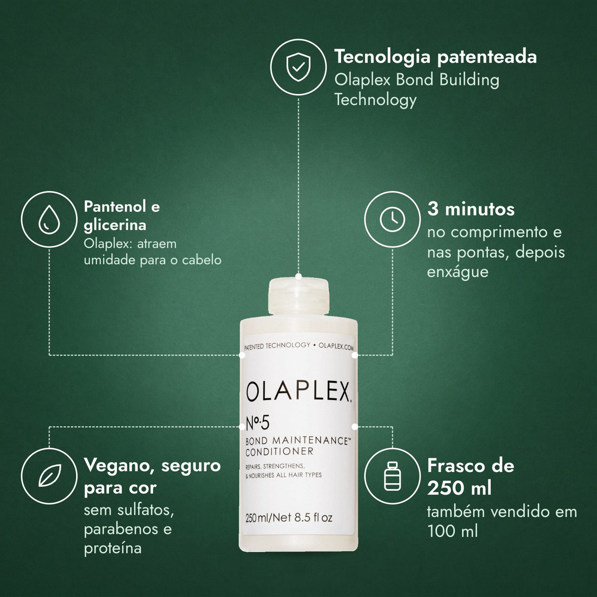 Olaplex No.5 Bond Maintenance Conditioner: Tecnologia patenteada, Pantenol e glicerina, 3 minutos, Vegano, seguro para cor, Frasco de 250 ml