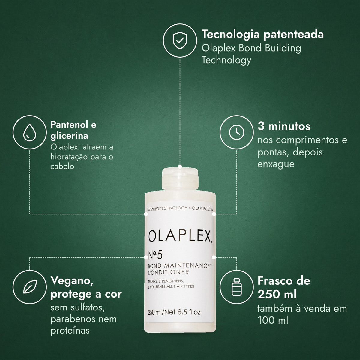 Olaplex Nº5 Amaciador de Manutenção de Ligações: Tecnologia patenteada, Pantenol e glicerina, 3 minutos, Vegano, protege a cor, Frasco de 250 ml