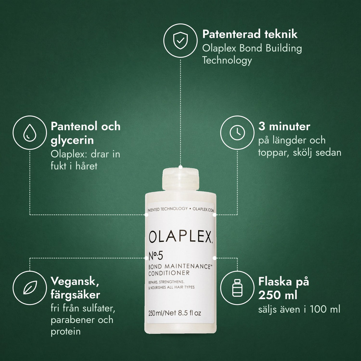 Olaplex No.5 Bond Maintenance Conditioner: Patenterad teknik, Pantenol och glycerin, 3 minuter, Vegansk, färgsäker, Flaska på 250 ml