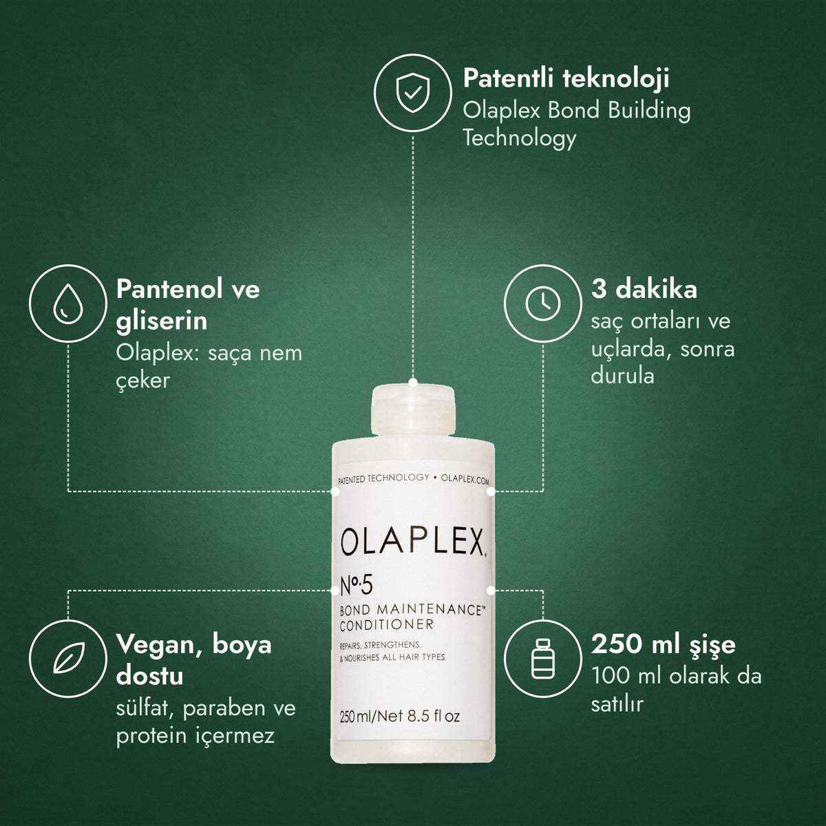 Olaplex No.5 Bond Maintenance saç kremi: Patentli teknoloji, Pantenol ve gliserin, 3 dakika, Vegan, boya dostu, 250 ml şişe