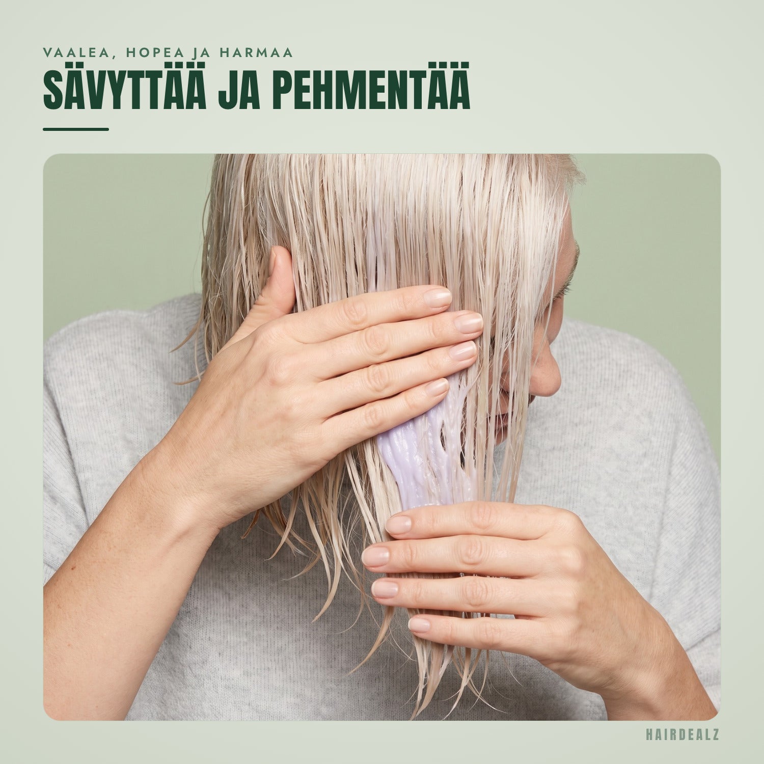 Olaplex No.5P käytössä vihreää taustaa vasten