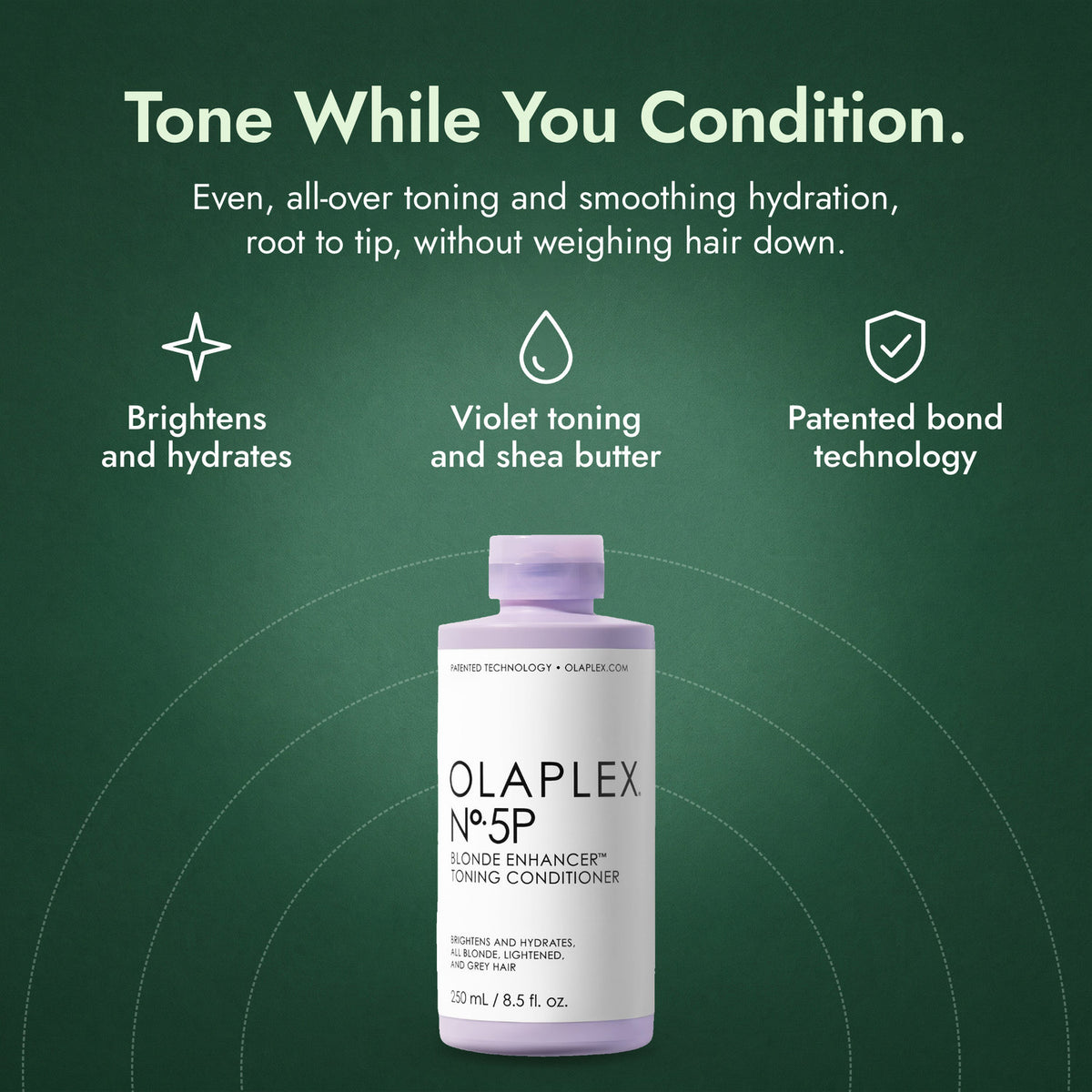 Olaplex No.5P Blonde Enhancer Toning Conditioner: Tone While You Condition. Brightens and hydrates, Violet toning and shea butter, Patented bond technology