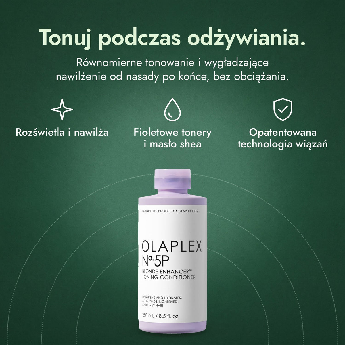 Olaplex No.5P Blonde Enhancer Toning odżywka: Tonuj podczas odżywiania. Rozświetla i nawilża, Fioletowe tonery i masło shea, Opatentowana technologia wiązań