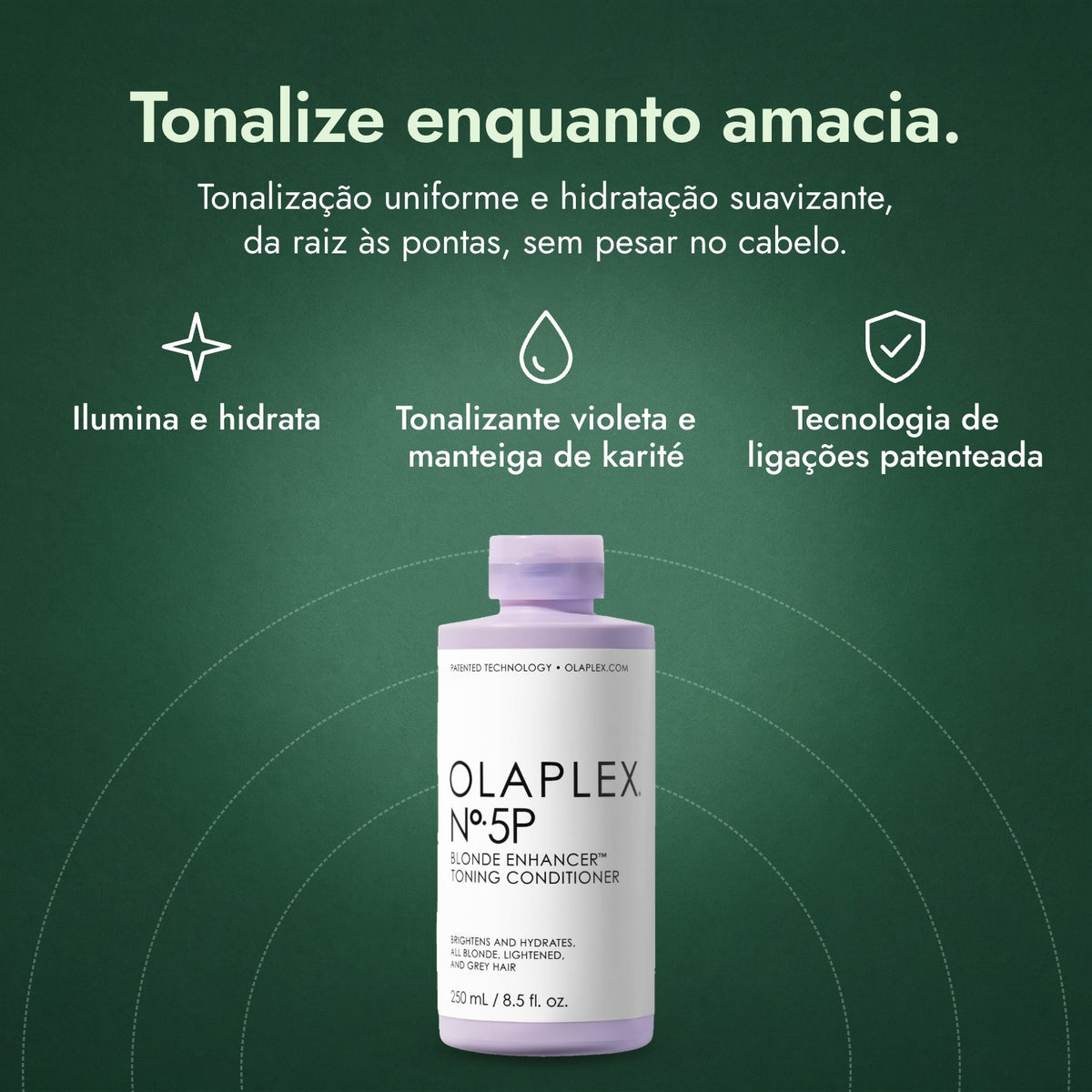 Olaplex No.5P Blonde Enhancer Amaciador Tonalizante: Tonalize enquanto amacia. Ilumina e hidrata, Tonalizante violeta e manteiga de karité, Tecnologia de ligações patenteada