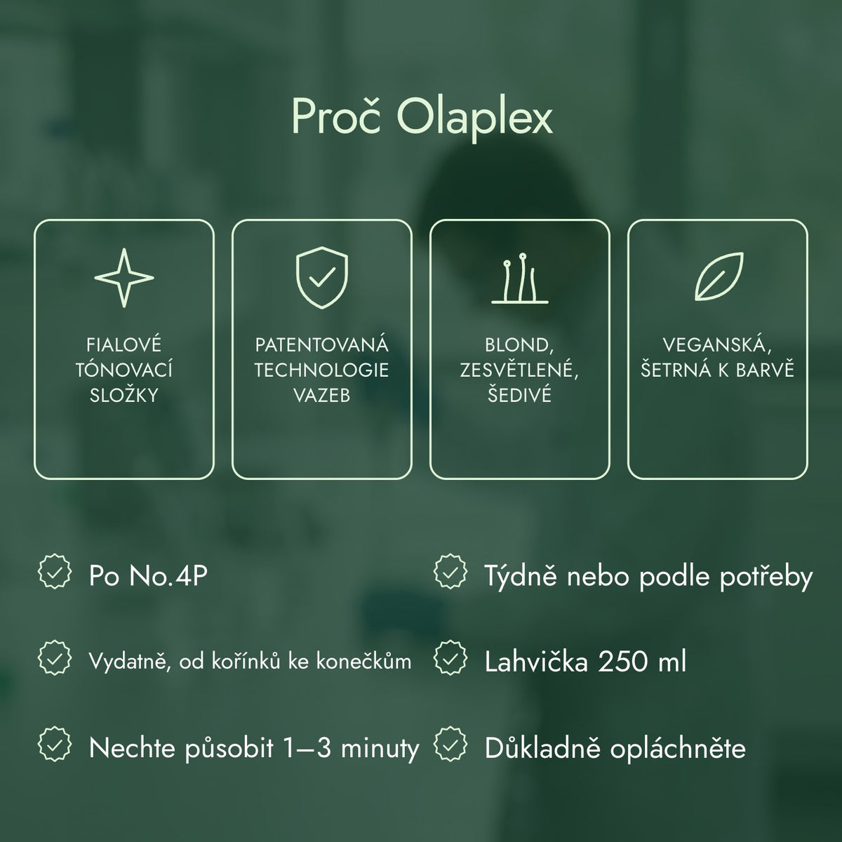 Proč Olaplex: Fialové tónovací složky, Patentovaná technologie vazeb, Blond, zesvětlené, šedivé, Veganská, šetrná k barvě