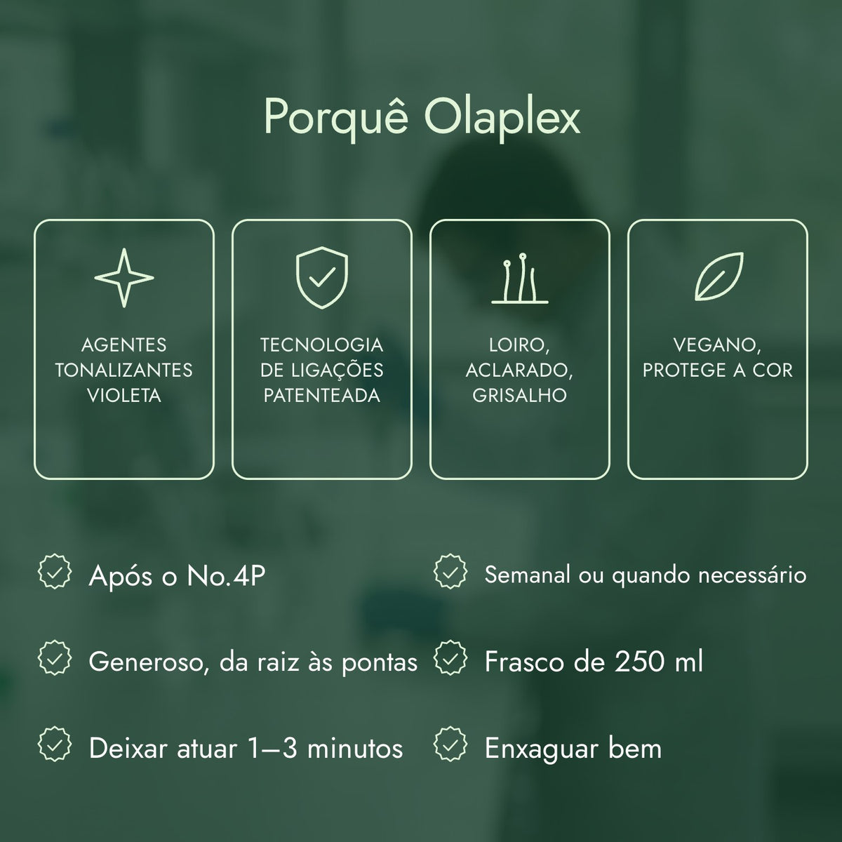 Porquê Olaplex: Agentes tonalizantes violeta, Tecnologia de ligações patenteada, Loiro, aclarado, grisalho, Vegano, protege a cor