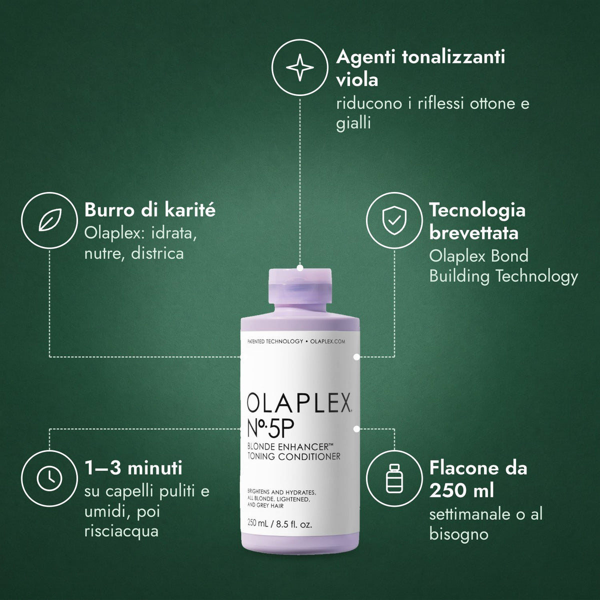 Olaplex No.5P Blonde Enhancer Toning Conditioner: Agenti tonalizzanti viola, Burro di karité, Tecnologia brevettata, 1–3 minuti, Flacone da 250 ml