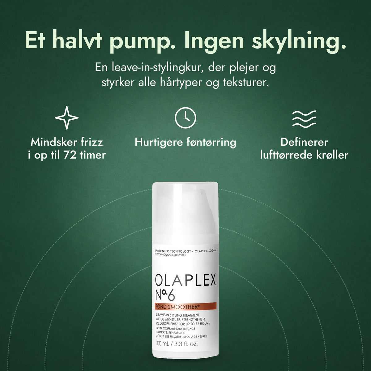 Olaplex No.6 Bond Smoother: Et halvt pump. Ingen skylning. Mindsker frizz i op til 72 timer, Hurtigere føntørring, Definerer lufttørrede krøller