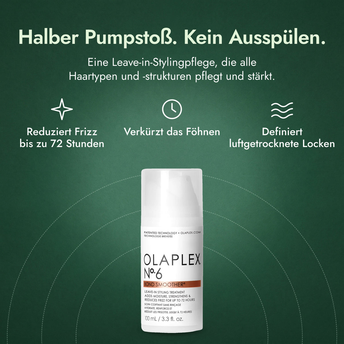 Olaplex No.6 Bond Smoother: Halber Pumpstoß. Kein Ausspülen. Reduziert Frizz bis zu 72 Stunden, Verkürzt das Föhnen, Definiert luftgetrocknete Locken