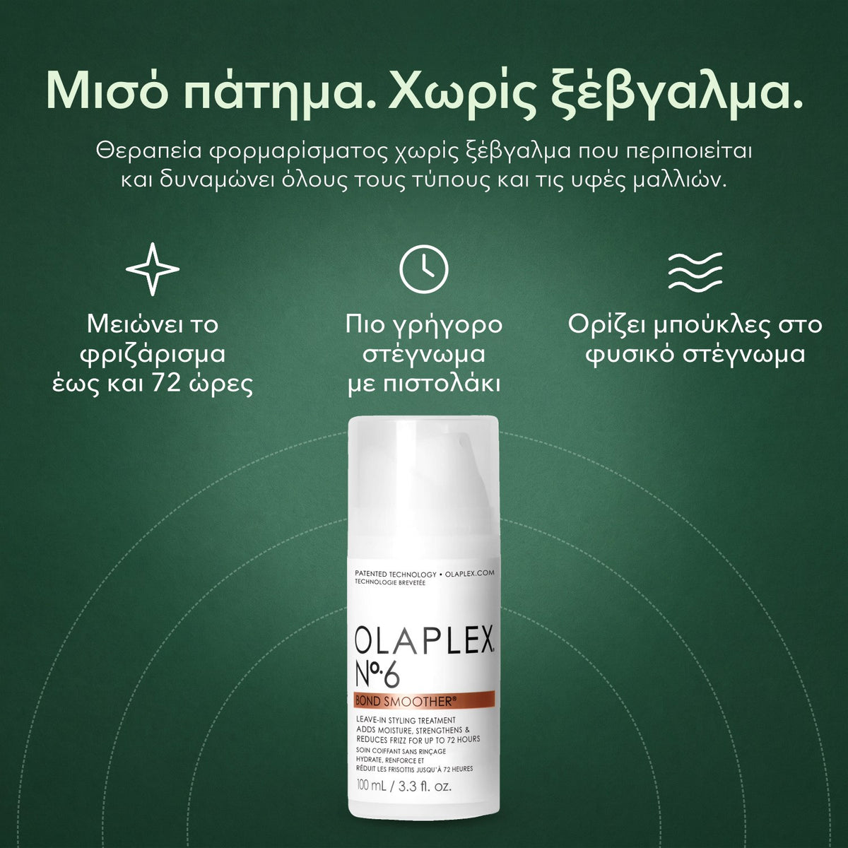 Olaplex No.6 Bond Smoother: Μισό πάτημα. Χωρίς ξέβγαλμα. Μειώνει το φριζάρισμα έως και 72 ώρες, Πιο γρήγορο στέγνωμα με πιστολάκι, Ορίζει μπούκλες στο φυσικό στέγνωμα