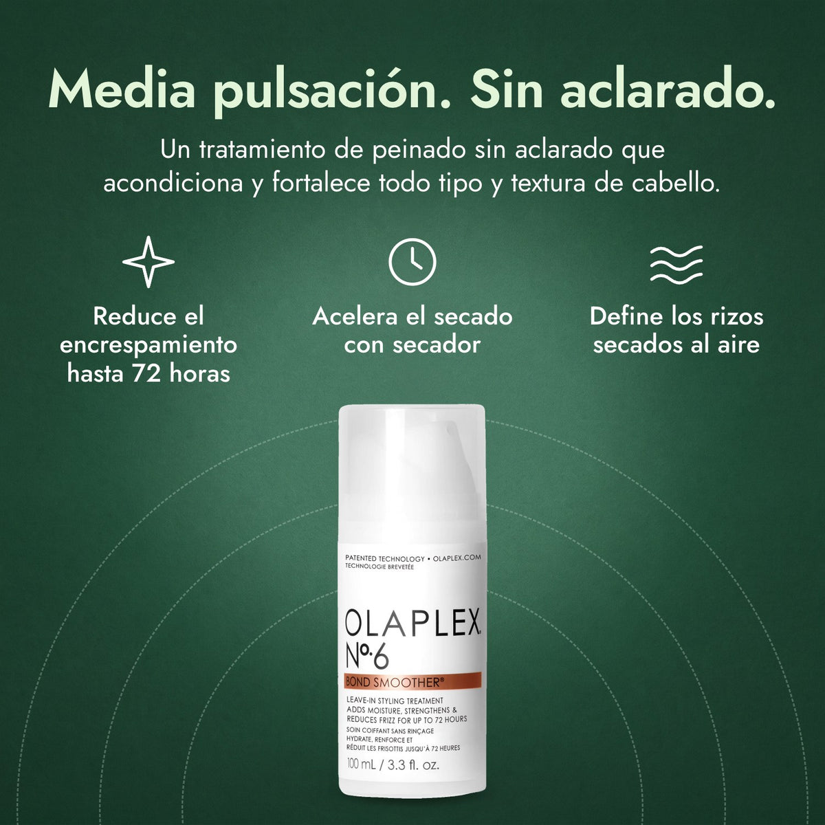 Olaplex No.6 Bond Smoother: Media pulsación. Sin aclarado. Reduce el encrespamiento hasta 72 horas, Acelera el secado con secador, Define los rizos secados al aire