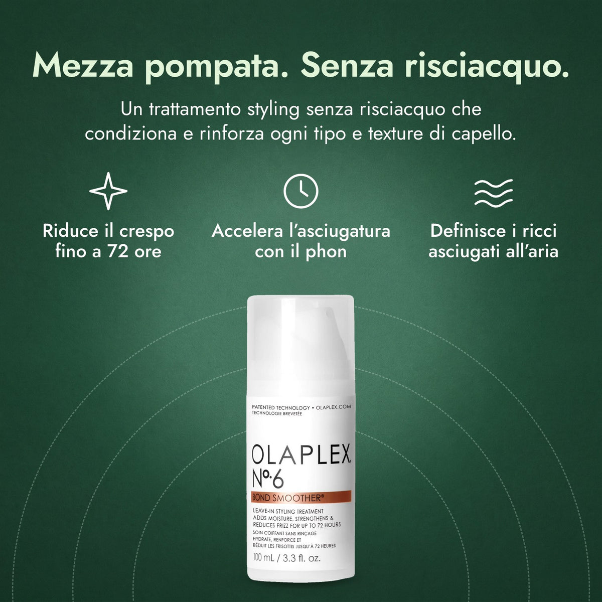 Olaplex No.6 Bond Smoother: Mezza pompata. Senza risciacquo. Riduce il crespo fino a 72 ore, Accelera l’asciugatura con il phon, Definisce i ricci asciugati all’aria