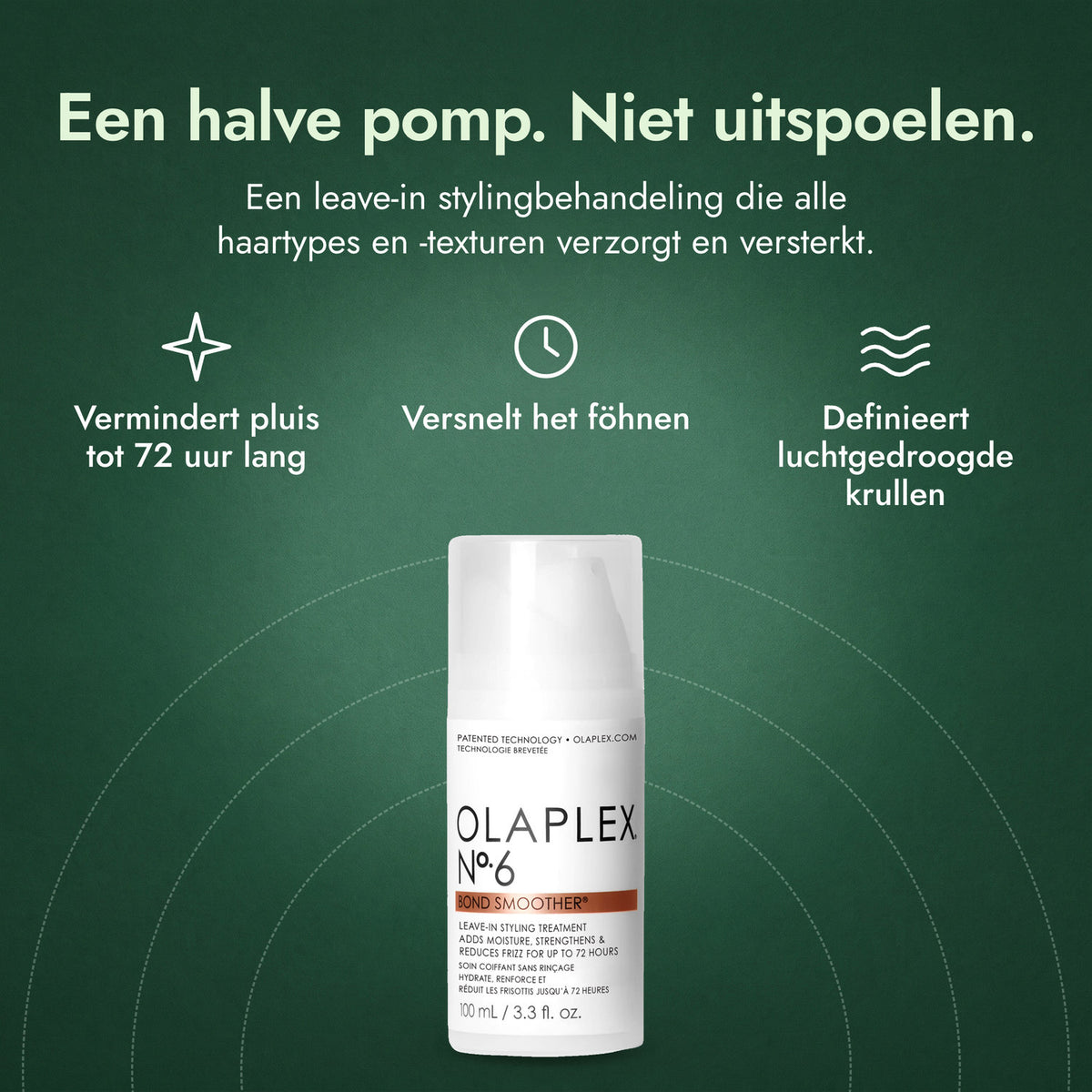 Olaplex No.6 Bond Smoother: Een halve pomp. Niet uitspoelen. Vermindert pluis tot 72 uur lang, Versnelt het föhnen, Definieert luchtgedroogde krullen