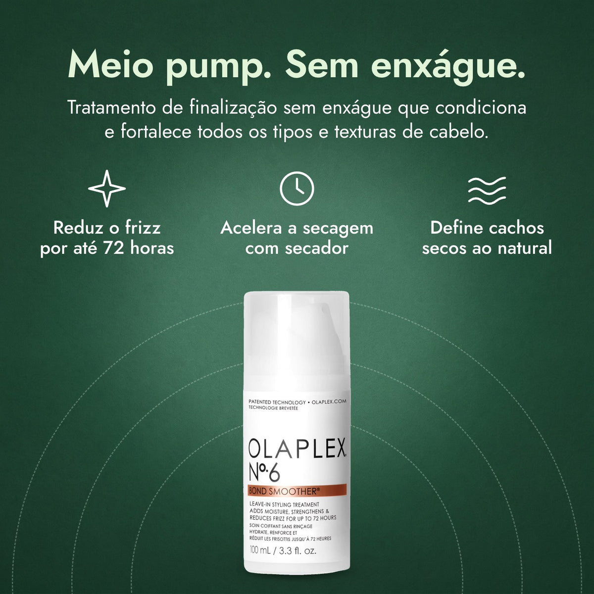 Olaplex No.6 Bond Smoother: Meio pump. Sem enxágue. Reduz o frizz por até 72 horas, Acelera a secagem com secador, Define cachos secos ao natural