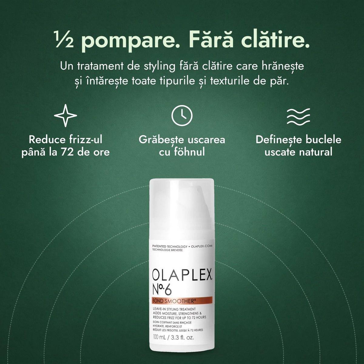 Olaplex No.6 Bond Smoother: ½ pompare. Fără clătire. Reduce frizz-ul până la 72 de ore, Grăbește uscarea cu föhnul, Definește buclele uscate natural