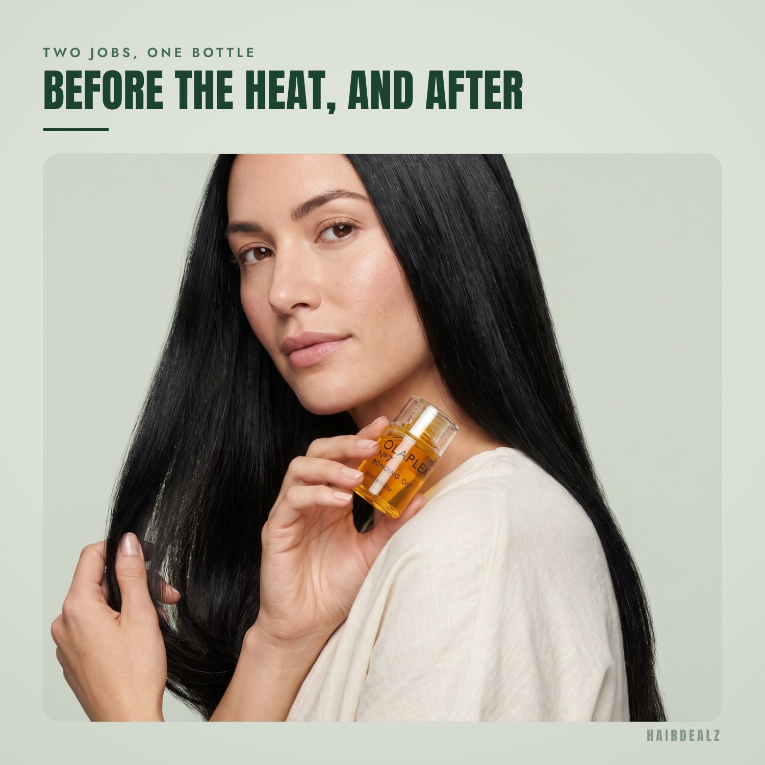 Olaplex No.7 in use against a green background