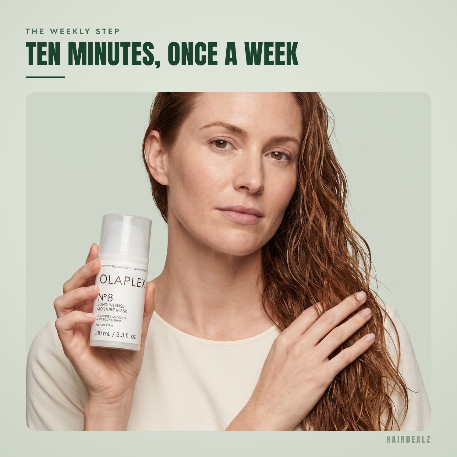Olaplex No.8 in use against a green background
