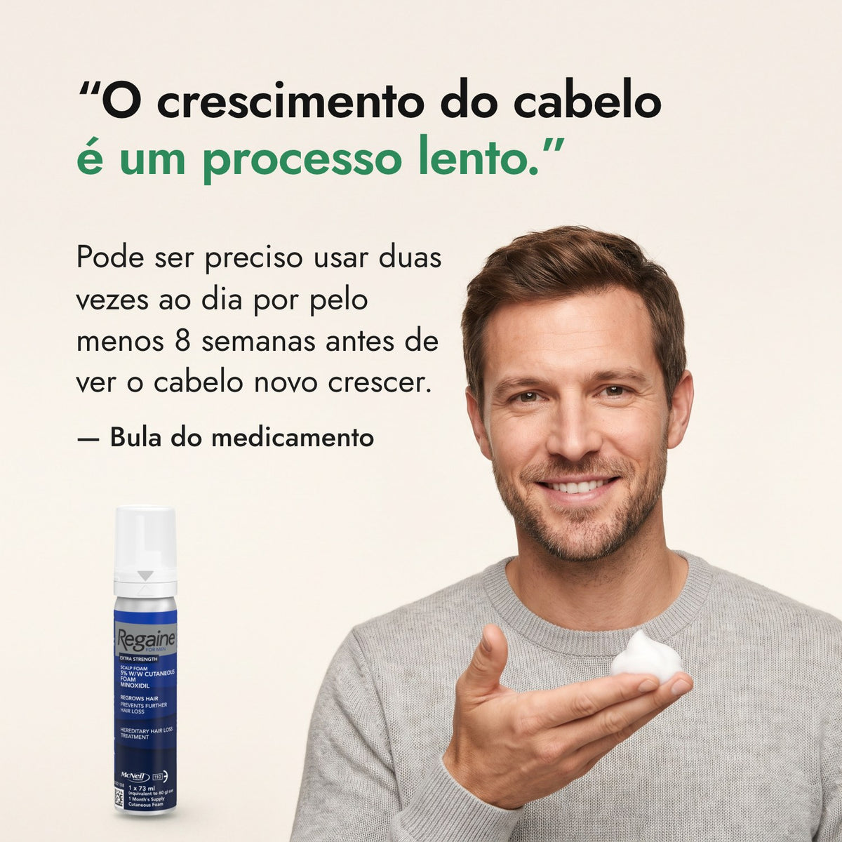 O crescimento do cabelo é um processo lento. — Bula do medicamento