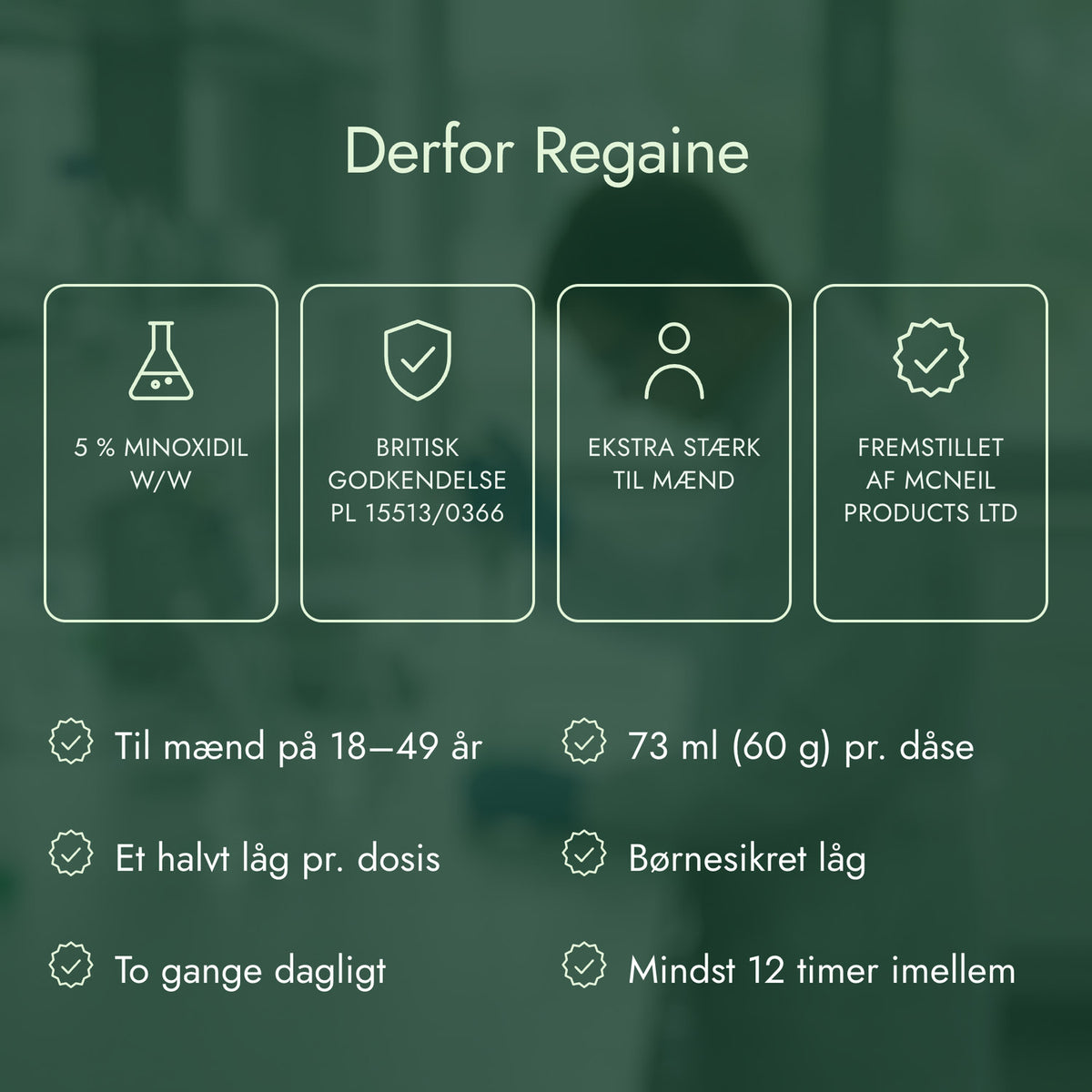 Derfor Regaine: 5 % minoxidil w/w, Britisk godkendelse PL 15513/0366, Ekstra stærk til mænd, Fremstillet af McNeil Products Ltd