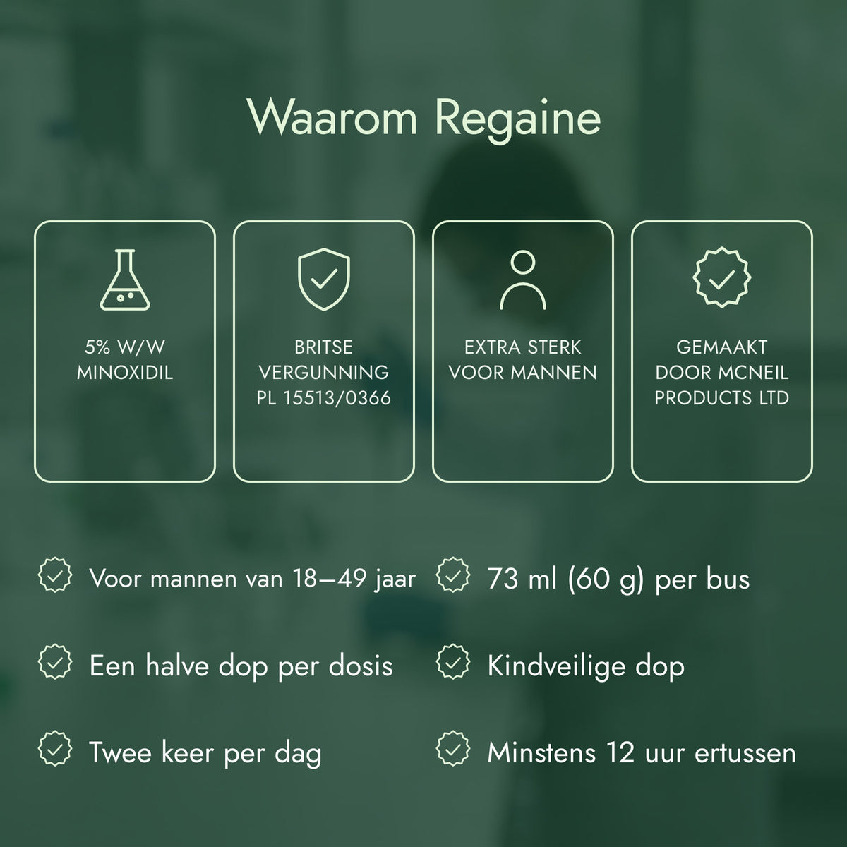 Waarom Regaine: 5% w/w minoxidil, Britse vergunning PL 15513/0366, Extra sterk voor mannen, Gemaakt door McNeil Products Ltd