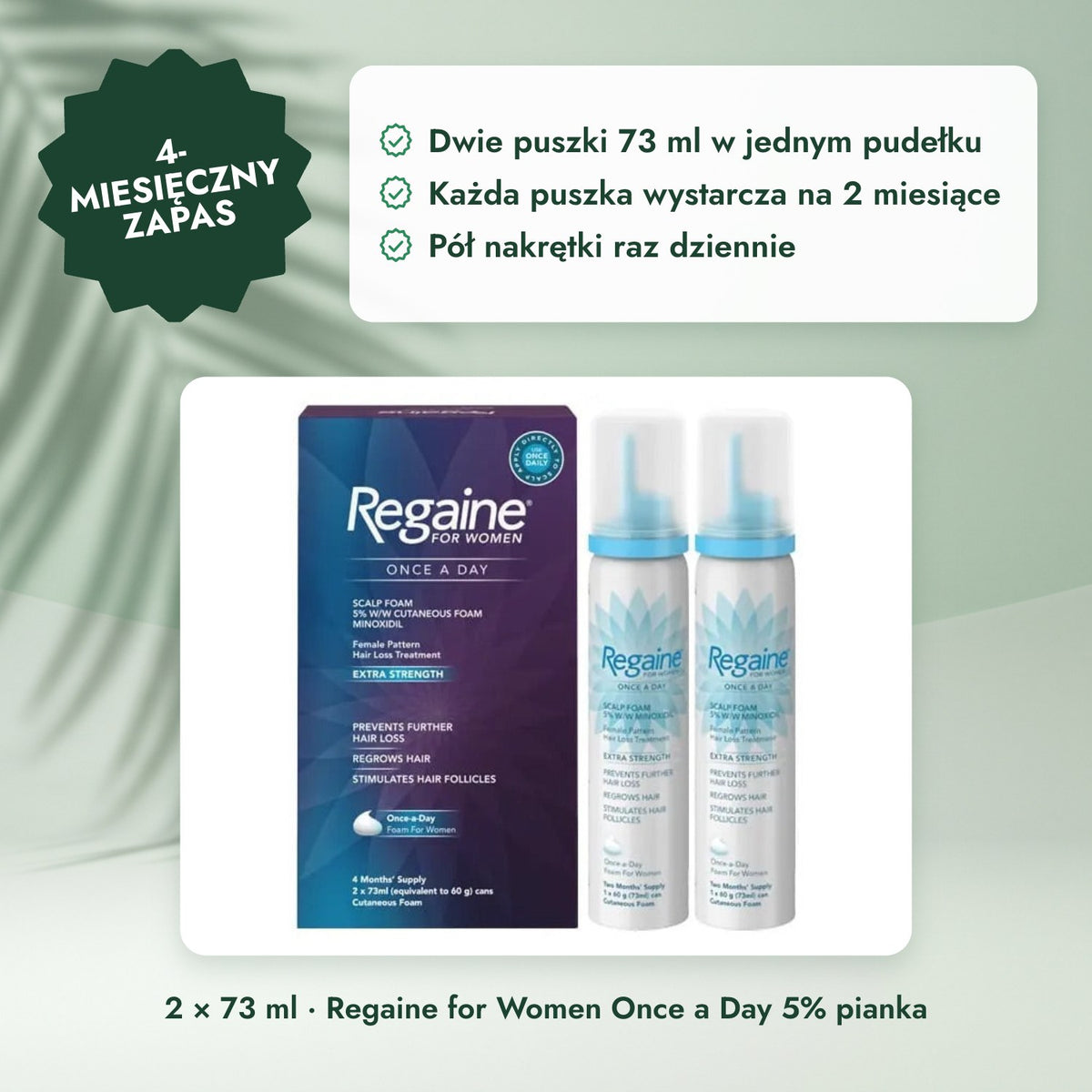 2 × 73 ml · Regaine for Women Once a Day 5% pianka: 4-miesięczny zapas