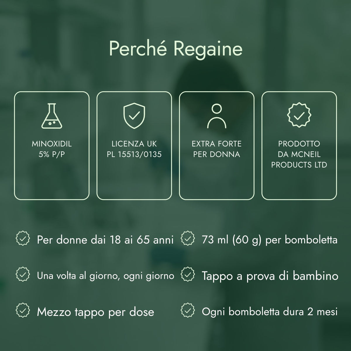 Perché Regaine: Minoxidil 5% p/p, Licenza UK PL 15513/0135, Extra forte per donna, Prodotto da McNeil Products Ltd