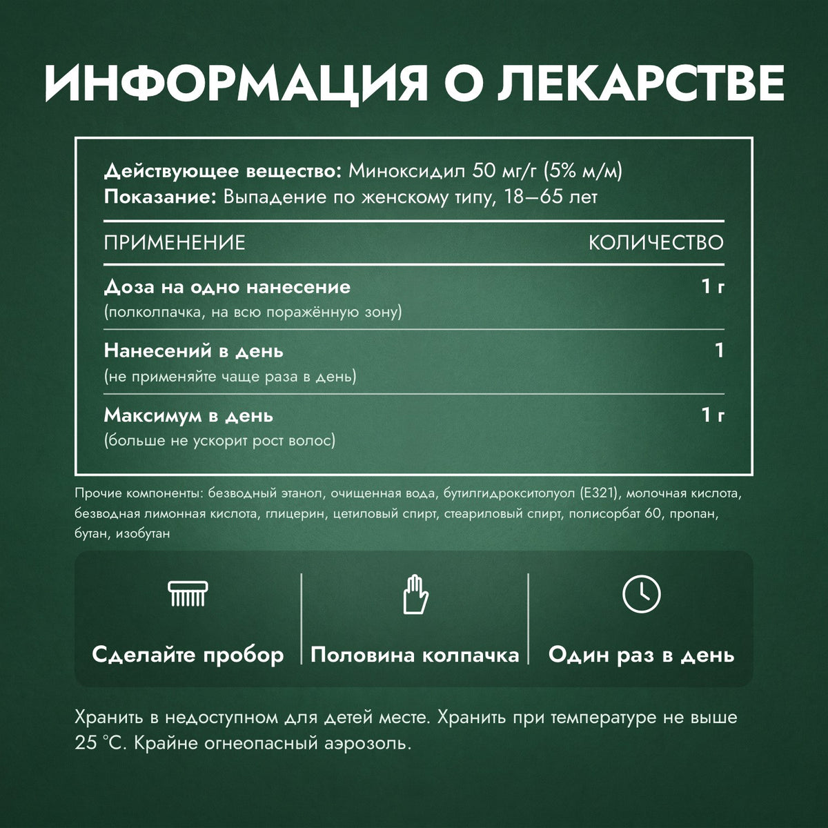 Информация о лекарстве: Regaine для женщин Once a Day 5%, пена для кожи головы